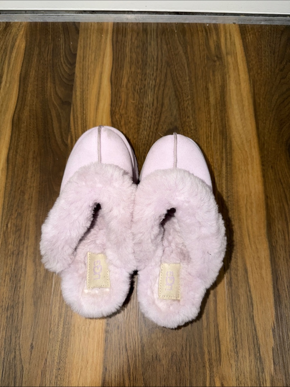 UGG Pink Plush Shearling Slip-On Slippers